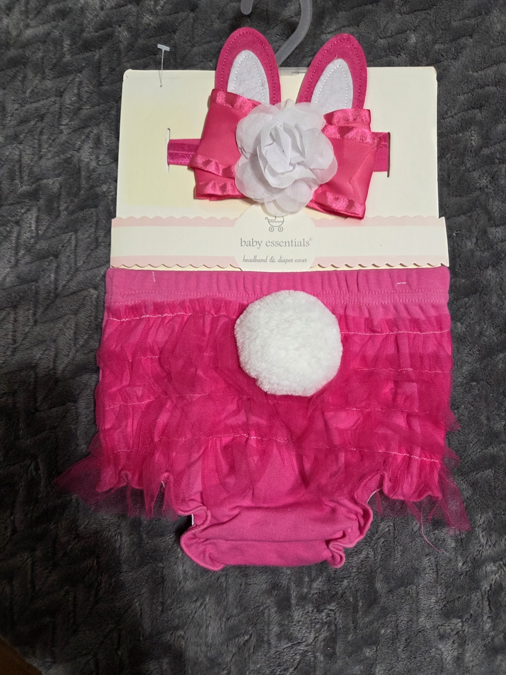 Baby Essentials Bright Pink Bunny Ruffle Diaper Cover with Headband